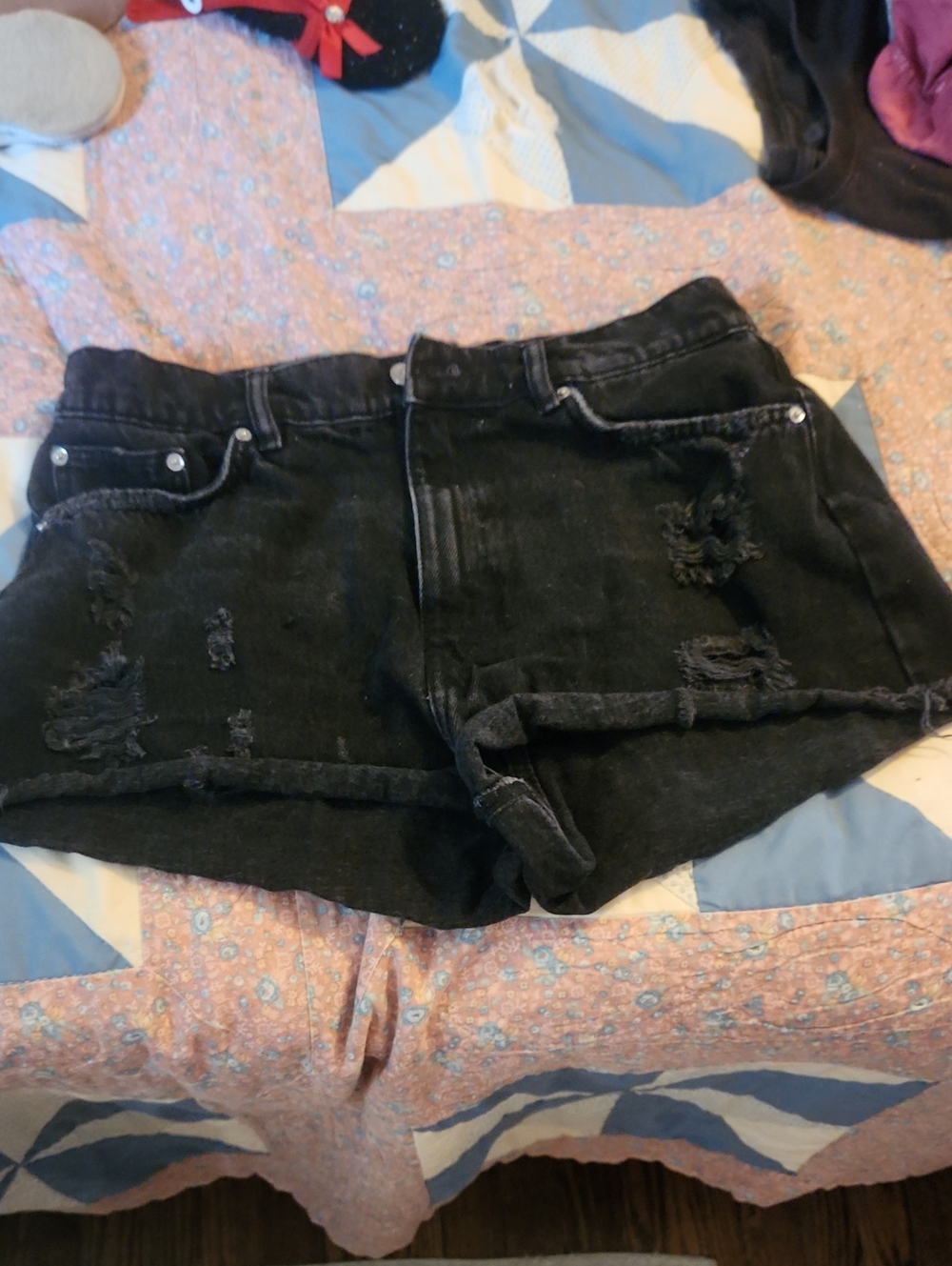 Zara Black Distressed Denim Jean Shorts